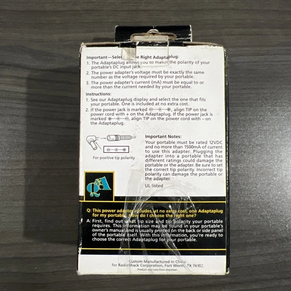 Radio‎ Shack 12 Volt 1500mA Power Adapter Type 273-1779